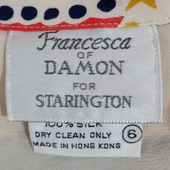 VTG Francesca Of Damon Starington Multicolor 100% Silk Stars Buttoned Top Size 6 - Picture 3 of 11